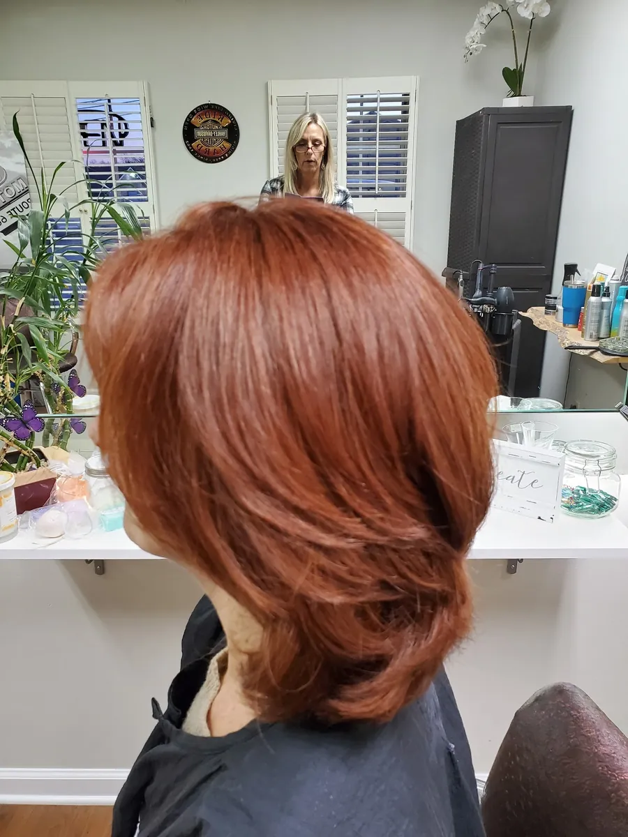 Copper red bob color work at Choppers Hair Studio