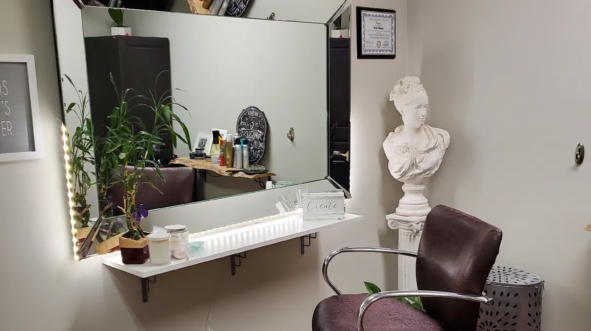 Choppers Hair Studio styling station and vanity